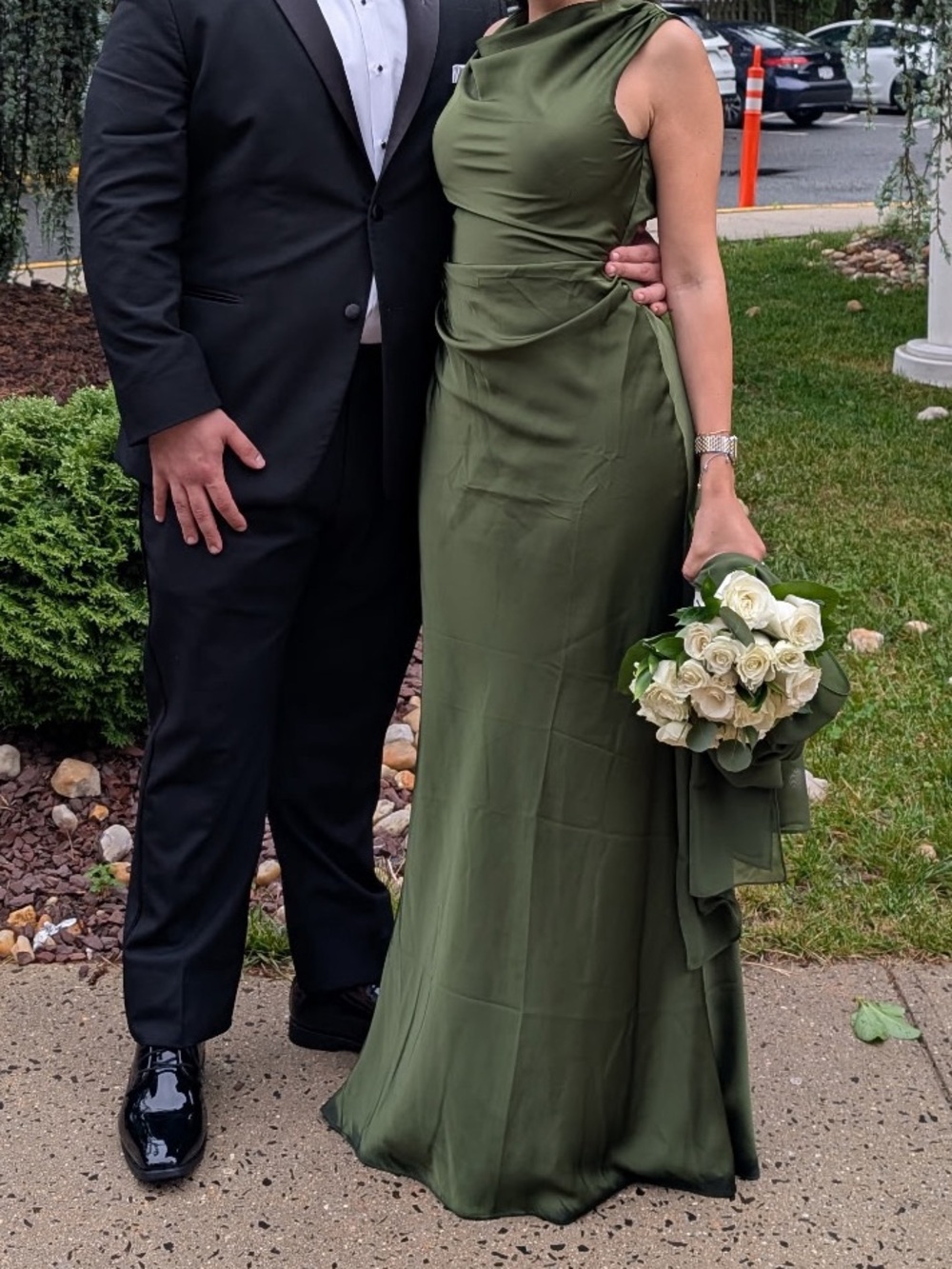 Olive Green Satin Evening Gown
